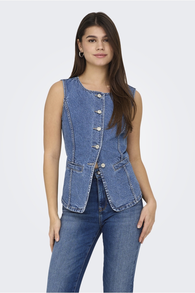 ONLGIULINA S/L BUTTON VEST DNM MAE 15354753 MEDIUM BLUE DENIM